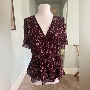 Madewell burgundy floral short sleeve tunic top, Sz S